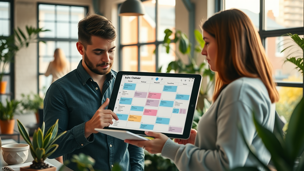 online authority building: organized marketing team updating digital editorial calendar