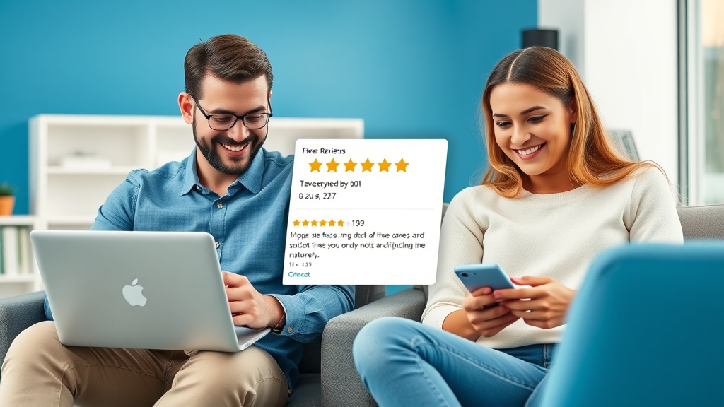attractive product page with five-star online reviews and customer testimonials illustrating social proof and trust