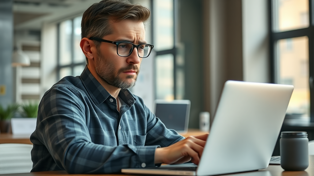 concerned small business owner reading negative online reviews for local business reputation management