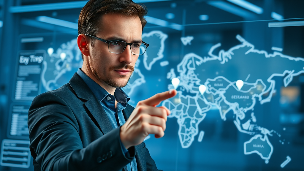 Marketer analyzing Google Maps features for maps marketing, digital map, map pins, digital workspace environment
