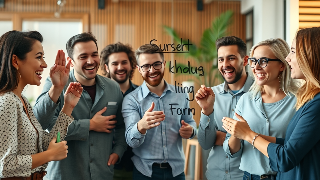 collaborative team brainstorming subject lines for service company email campaigns
