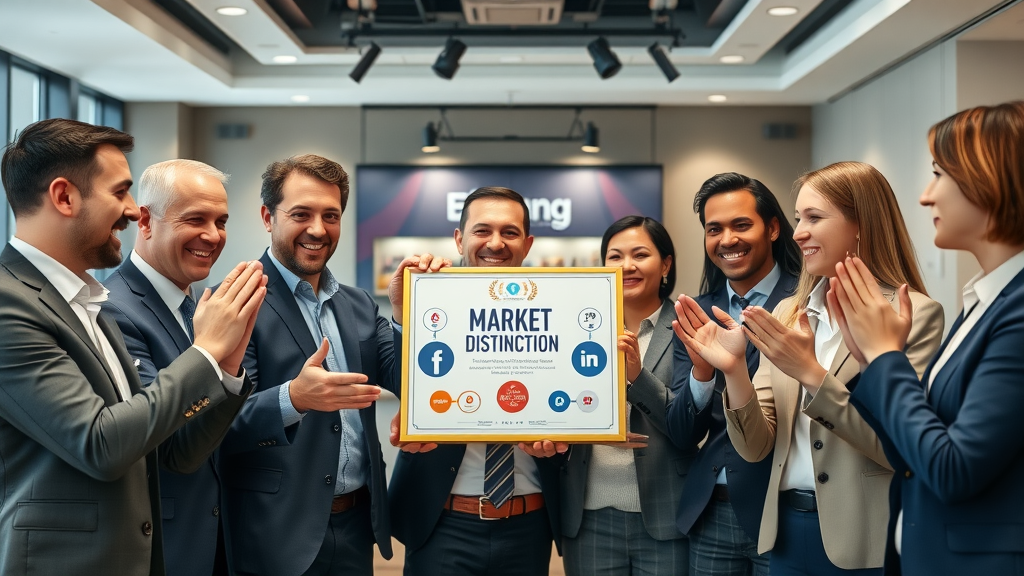 Award-winning professional services team celebrating market brand differentiation