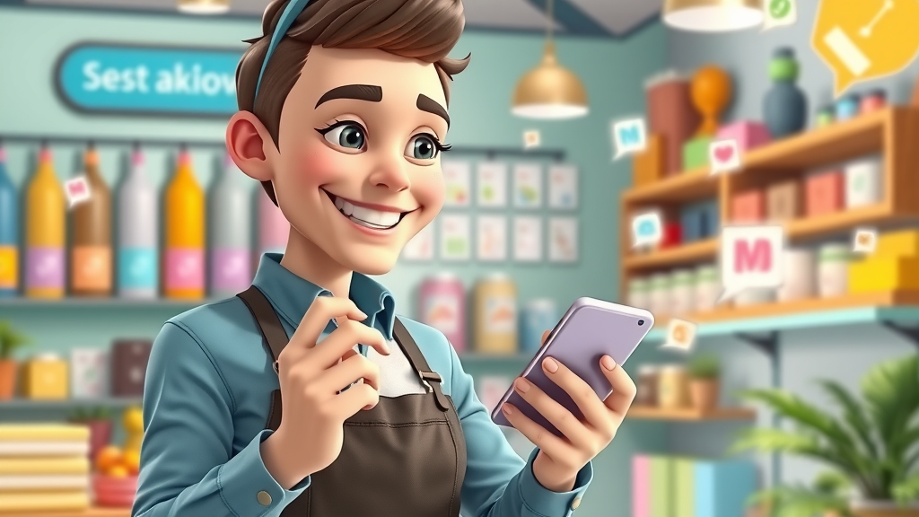 friendly small business owner managing social media for local business reputation