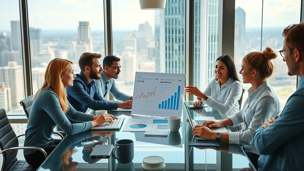 online advertising methods business team analyzing digital marketing charts modern office