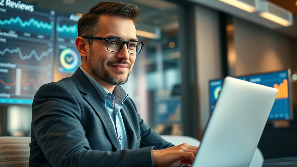 Modern small business owner managing online reviews and local SEO strategies for enhanced business online presence