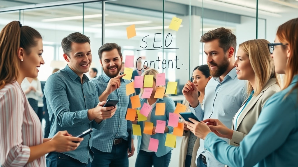 creative marketing team brainstorming SEO blog post ideas, SEO content marketing for attracting customers