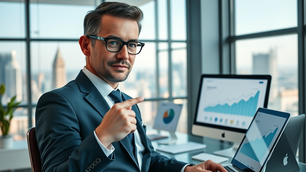 SEO and website optimization for client acquisition for attorneys: Modern law firm website displayed on multiple devices with analytics dashboard and confident webmaster