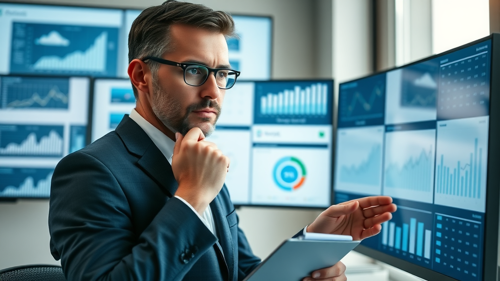 law firm SEO strategies: marketing manager reviewing KPI dashboard, analytics and charts in law office