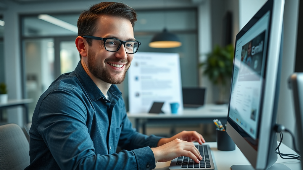 Marketer designing personalized email campaign, email marketing for services