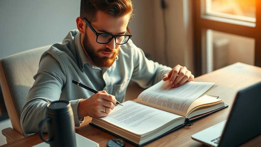 motivated entrepreneur writing a mission statement for brand voice development in a stylish setting