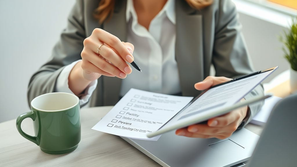 organized business professional using a checklist to optimize review responses, confidence and methodical, review response best practices
