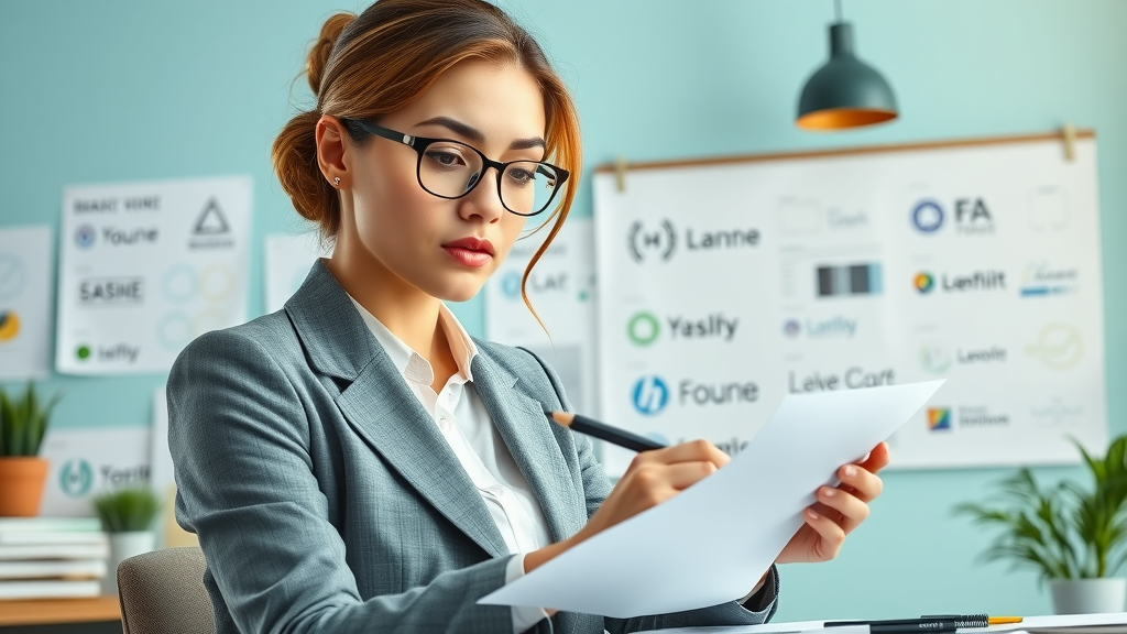 Businesswoman sketching brand identity and logo ideas for a professional service firm