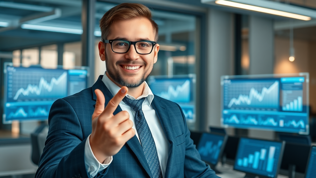 online authority building: dynamic business professional using digital strategy in contemporary office with analytics