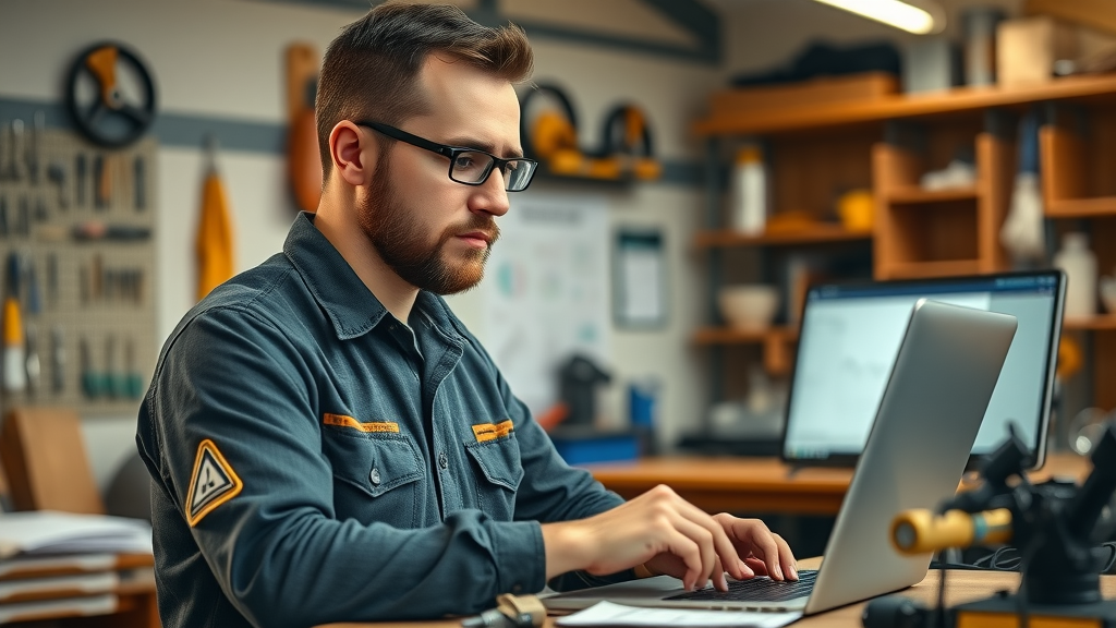 Small business owner analyzing SEO data, representing the strategic planning behind SEO for service businesses