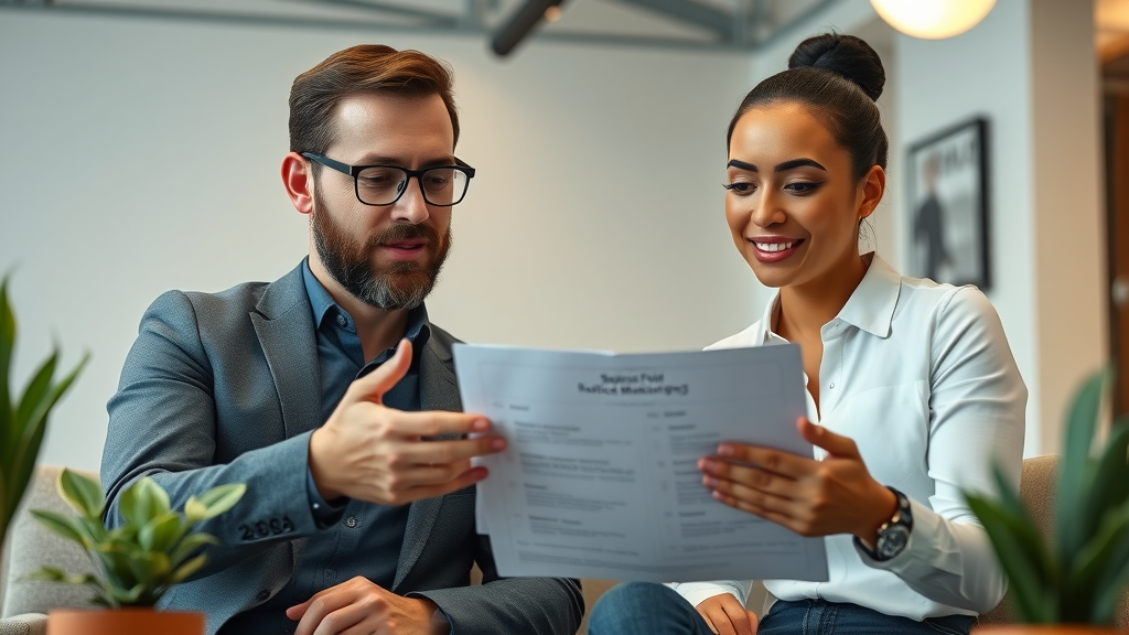 Local business owner discussing online reputation repair services with digital marketing professional.