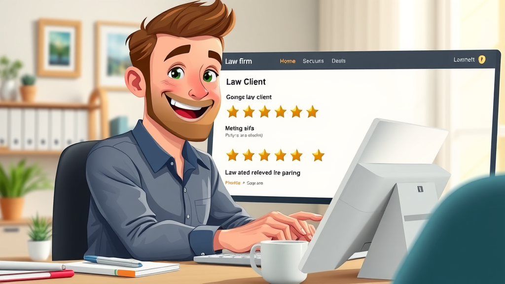 law firm SEO strategies: happy client leaving review on law firm website, filled rating stars, testimonials