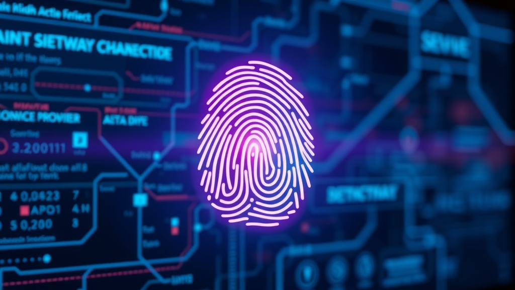 Digital fingerprint overlaying service provider logo - digital branding and online identity, vivid tech interface, branding services