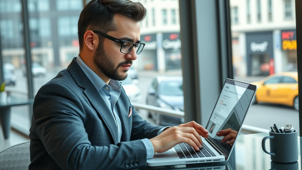 Professional business owner updating their Google Business profile, using local business marketing tips for better local SEO