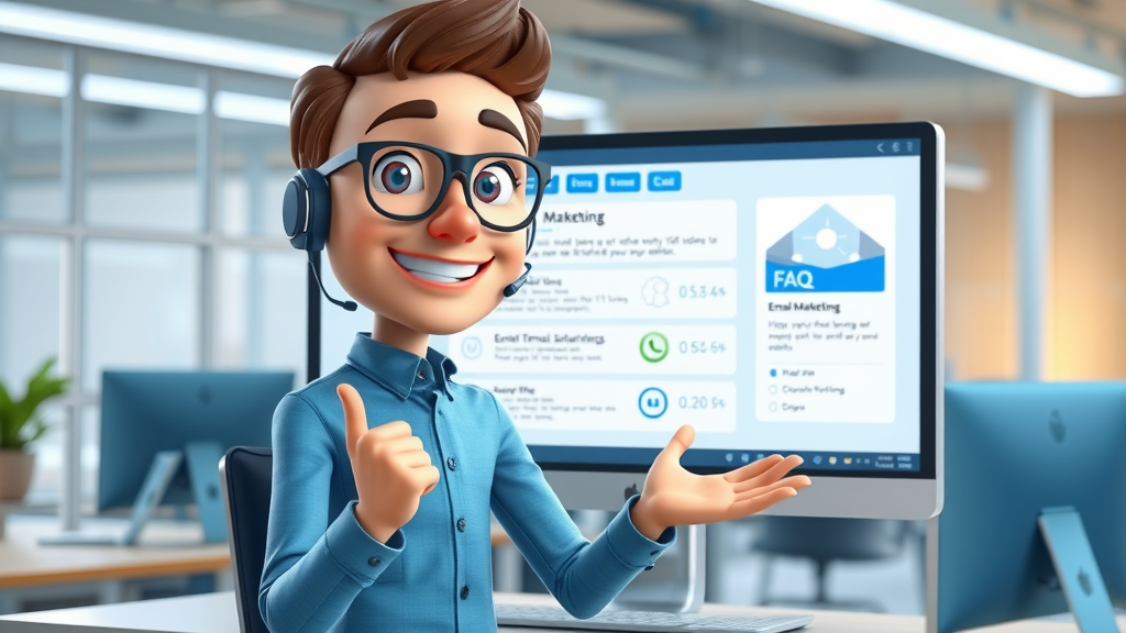 friendly digital assistant answering FAQs about email marketing for service companies