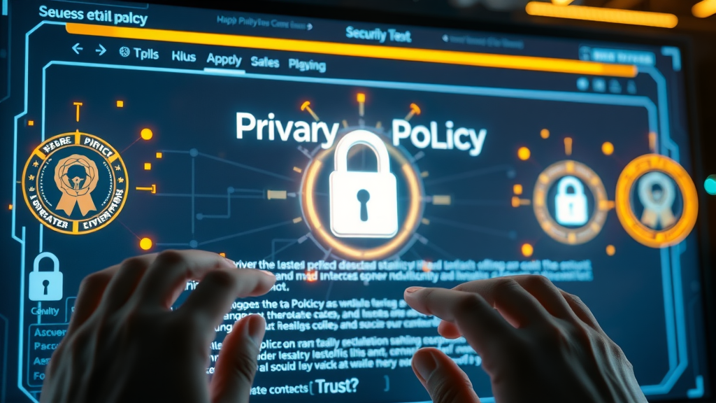 Modern website privacy policy page showing trust badges and secure encryption, building customer trust.