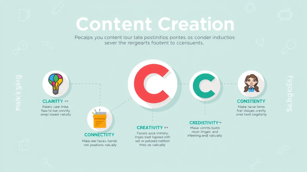 Infographic with icons for Clarity, Consistency, Creativity, Credibility, and Connectivity in content creation