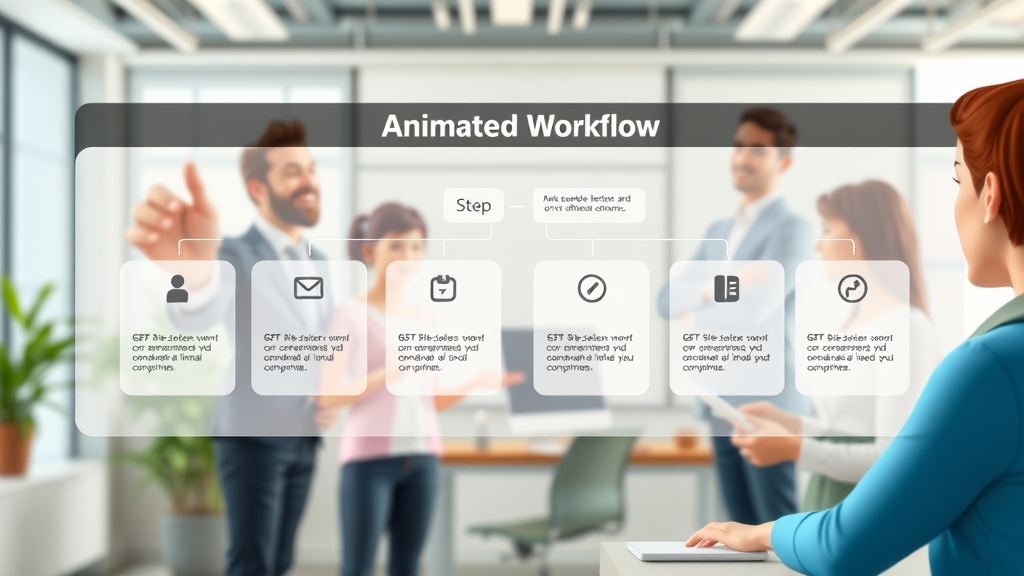 Animated workflow dashboard illustrating content creation steps for targeted campaigns