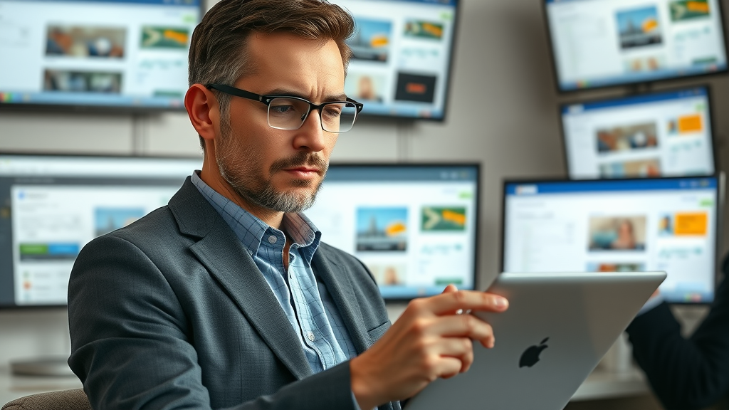 attentive marketing professional checking business listings across multiple online platforms for business listing management consistency