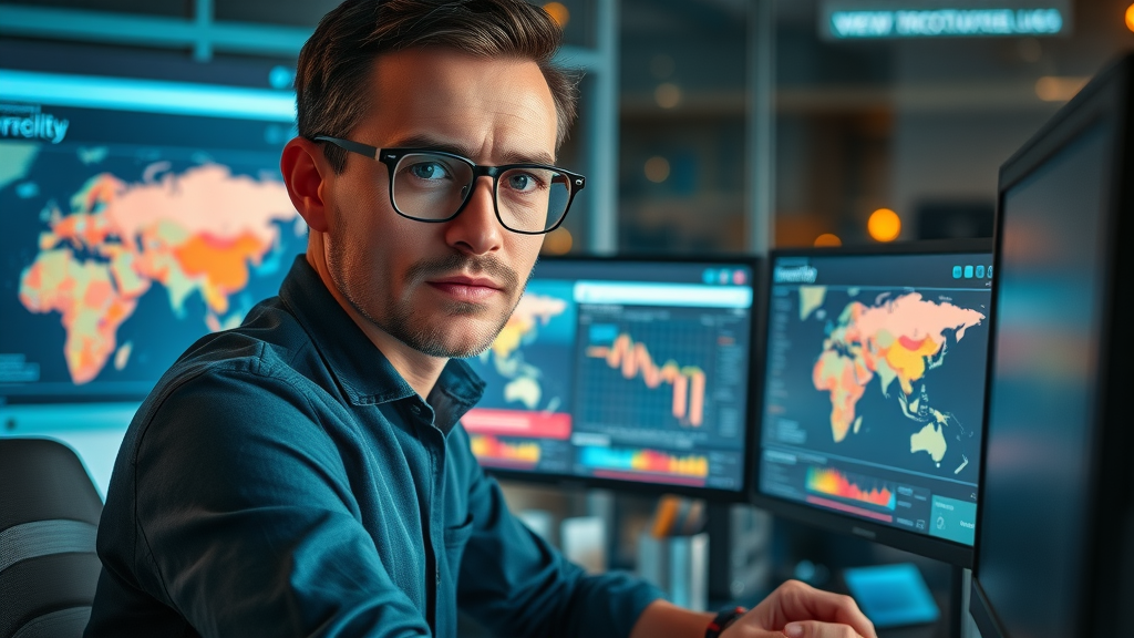 marketer monitoring geotargeted google ad campaigns with digital maps and analytics