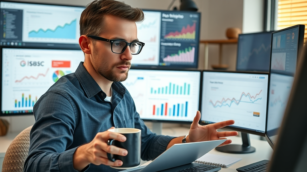 Marketer comparing analytics dashboards to optimize targeted content creation and strategy