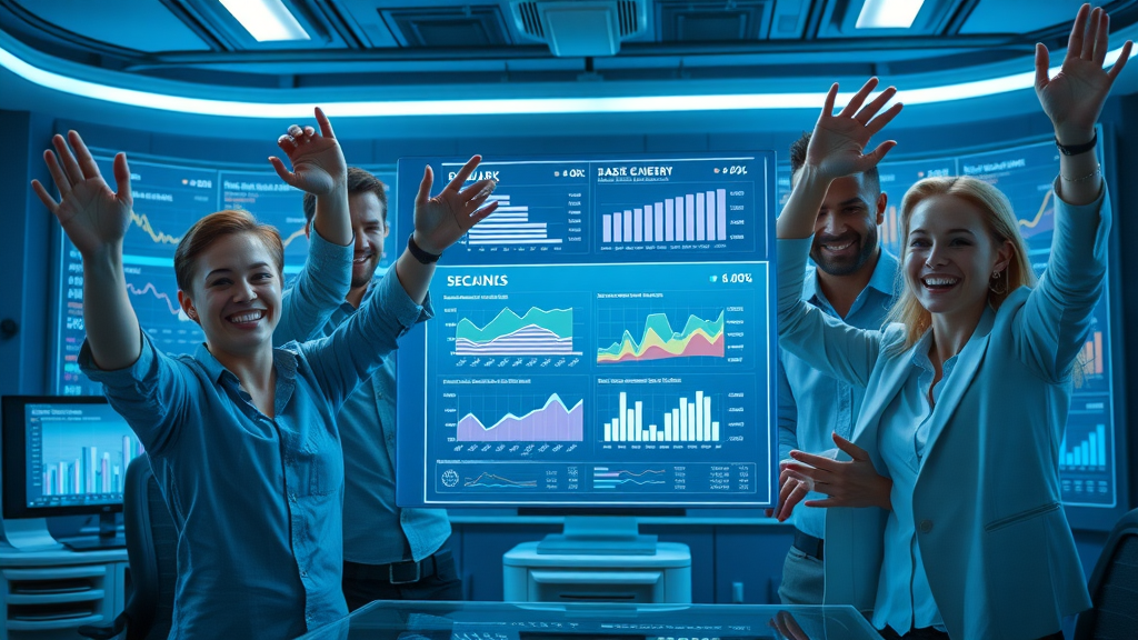 online advertising methods brand marketing team celebrating digital reach milestones with dashboard