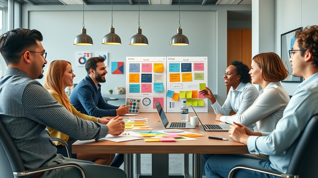 brand tone and style dynamic business team brainstorming in modern office