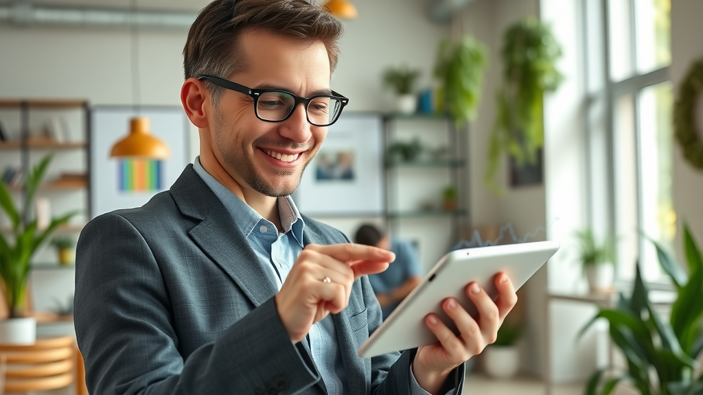 business owner checking cross-platform facebook and instagram ad stats on a tablet, facebook ads manager stats, cross-platform social media advertising