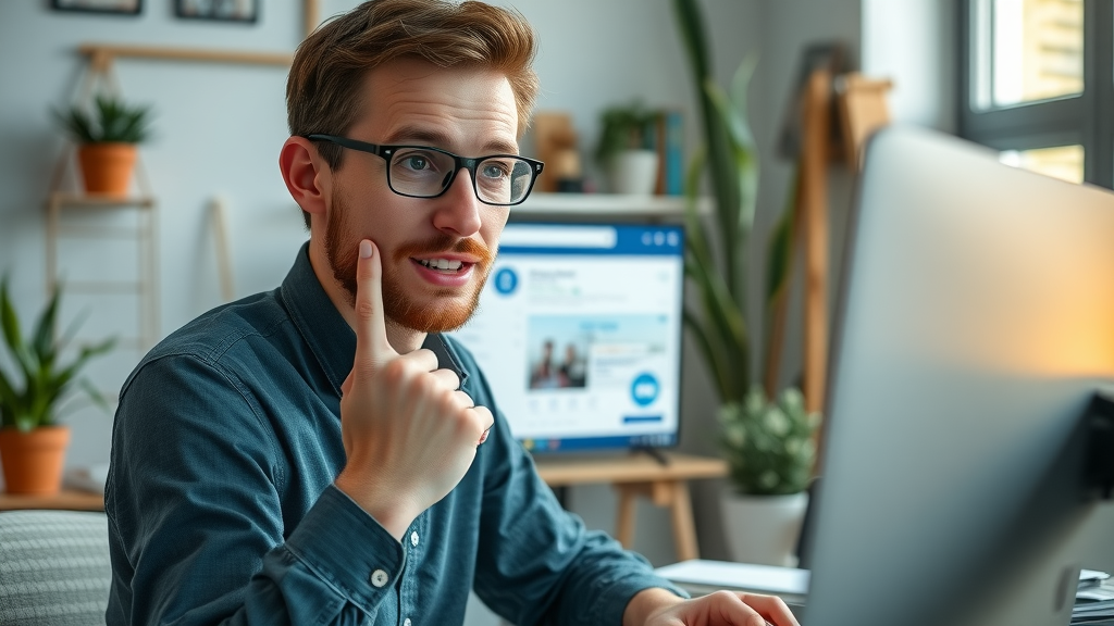 Eager startup founder following Facebook ad campaign setup tutorial, step-by-step on desktop