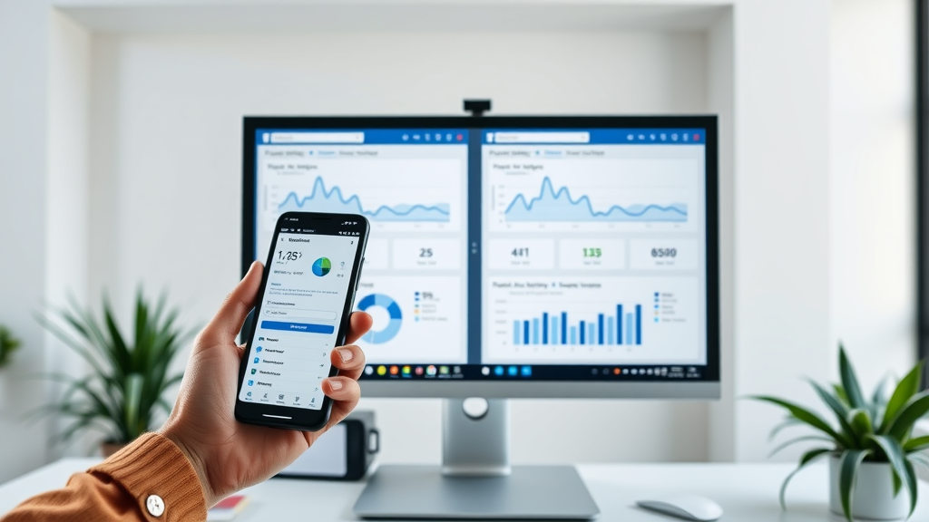 Split screen comparison of Facebook Insights Analytics on mobile and desktop, highlighting analytics dashboard differences
