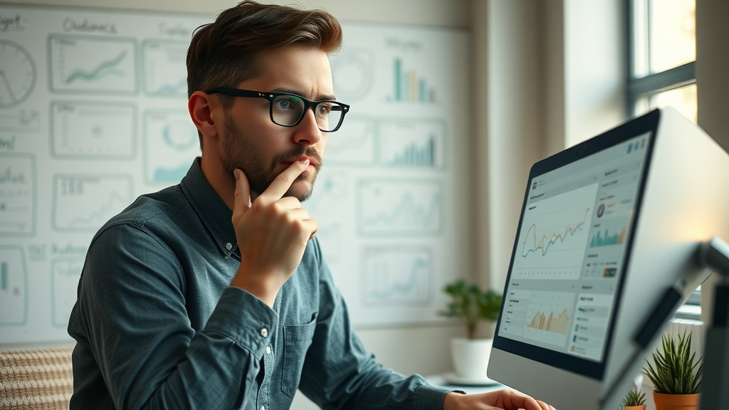 Marketer exploring Facebook audience insights dashboard, emphasizing the importance of target audience in facebook marketing strategies
