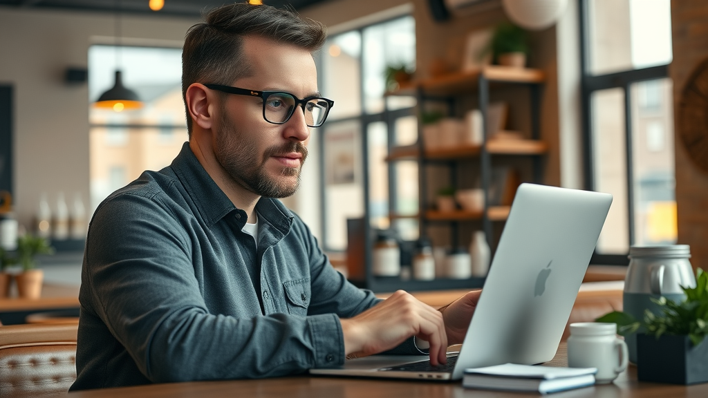 Small business owner customizing Facebook business page on laptop, highlighting setup best practices for facebook marketing strategy