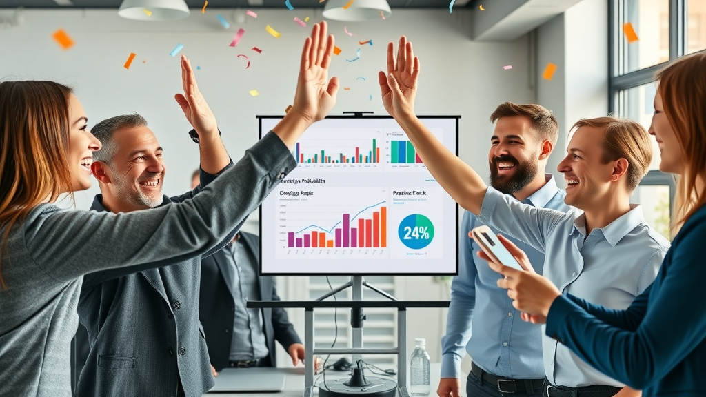 successful marketing team celebrating brand voice results