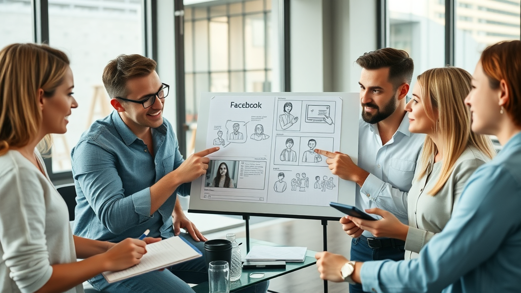Social media team collaborating on engaging Facebook video content
