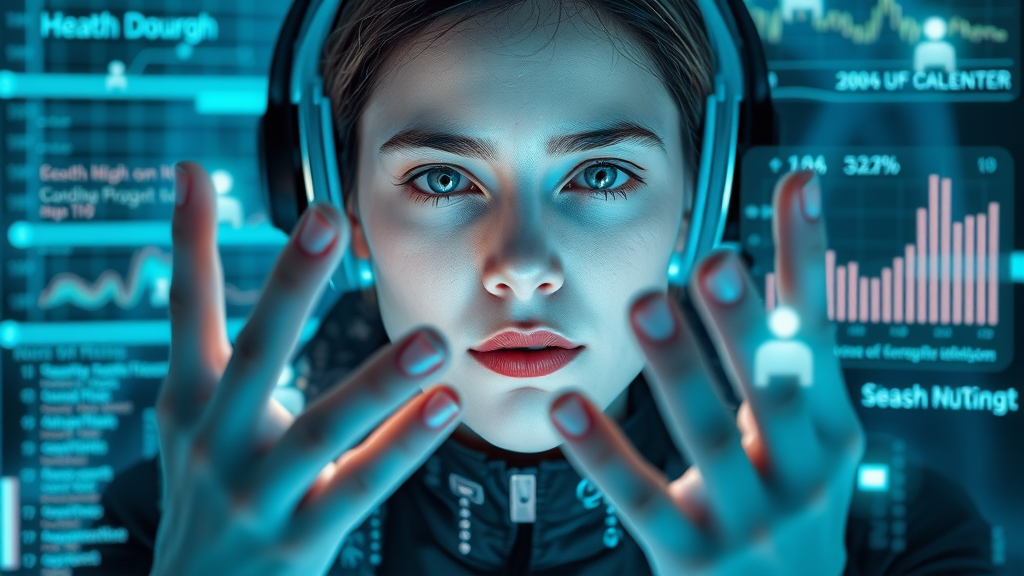 Futuristic interface analyzing Facebook algorithm and engagement metrics