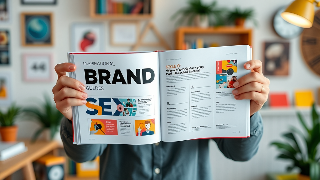 brand voice guide in action, open style guide with colorful design and content, content voice guidelines best practices