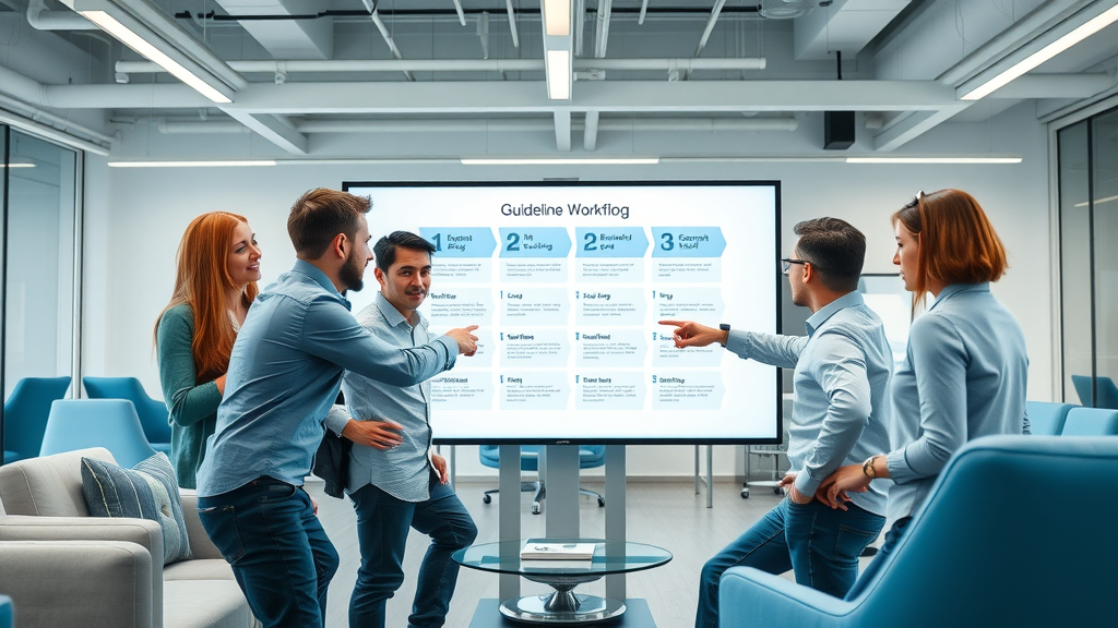 digital guideline workflow, team collaborating on voice guideline adoption, tracking brand voice changes
