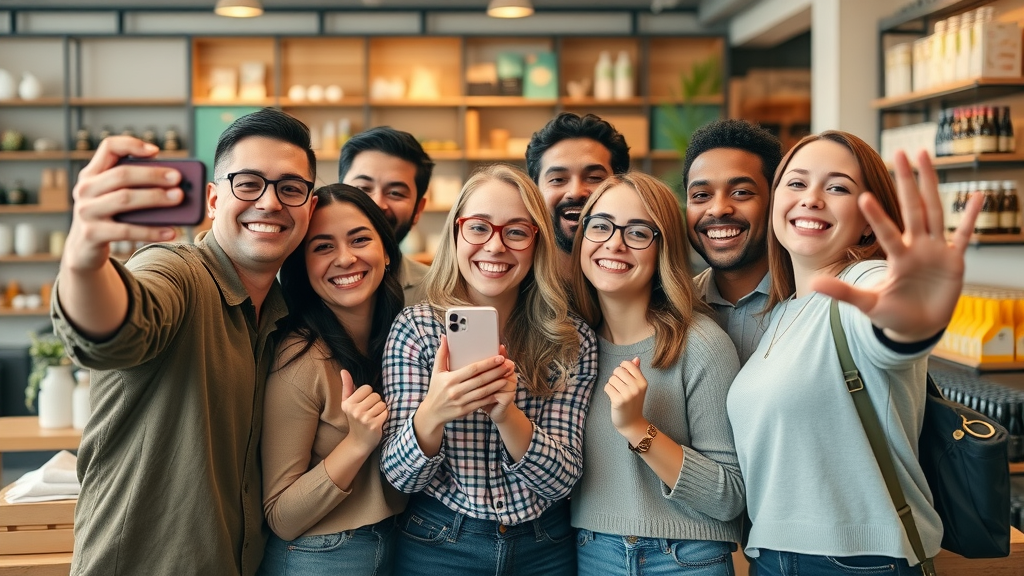 Friendly small business team social media local audience engagement vibrancy community