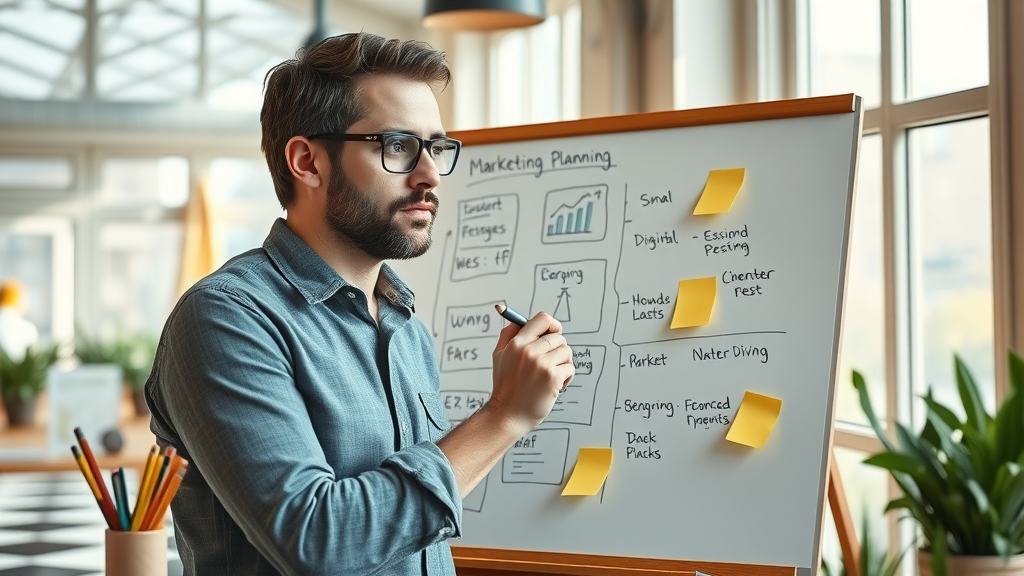 Local marketing planning small business owner digital marketing plan whiteboard